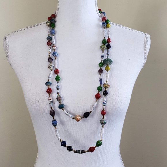 Handmade Colorful Paper Beaded Jewelry Necklace - Picture 2 of 6